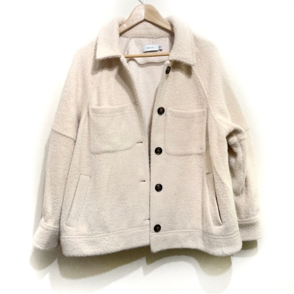 Anthropologie Greylin Lydia Fleece Shacket Fuzzy Size  Large Cream Oversized